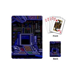 Blue Computer Monitor With Chair Game Digital Wallpaper, Digital Art Playing Cards Single Design (mini) by Bakwanart