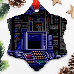 Blue Computer Monitor With Chair Game Digital Wallpaper, Digital Art Ornament (Snowflake)