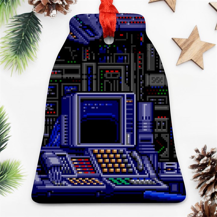 Blue Computer Monitor With Chair Game Digital Wallpaper, Digital Art Bell Ornament (Two Sides)