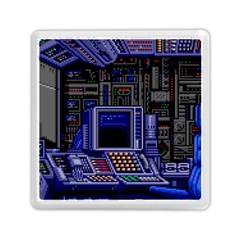 Blue Computer Monitor With Chair Game Digital Wallpaper, Digital Art Memory Card Reader (square) by Bakwanart