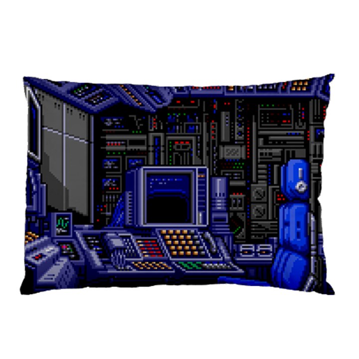 Blue Computer Monitor With Chair Game Digital Wallpaper, Digital Art Pillow Case (Two Sides)