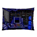 Blue Computer Monitor With Chair Game Digital Wallpaper, Digital Art Pillow Case (Two Sides) Back