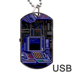 Blue Computer Monitor With Chair Game Digital Wallpaper, Digital Art Dog Tag Usb Flash (two Sides) by Bakwanart