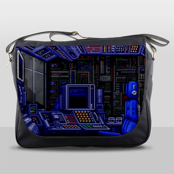 Blue Computer Monitor With Chair Game Digital Wallpaper, Digital Art Messenger Bag