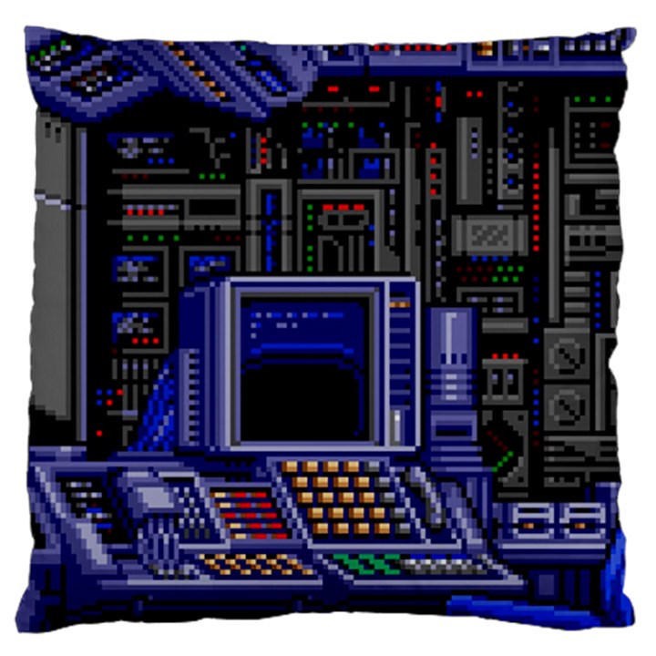 Blue Computer Monitor With Chair Game Digital Wallpaper, Digital Art Large Cushion Case (One Side)