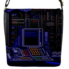 Blue Computer Monitor With Chair Game Digital Wallpaper, Digital Art Flap Closure Messenger Bag (s) by Bakwanart