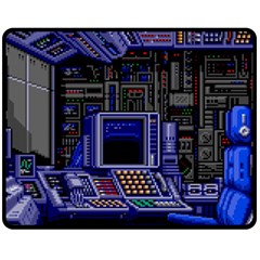 Blue Computer Monitor With Chair Game Digital Wallpaper, Digital Art Two Sides Fleece Blanket (Medium)