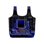 Blue Computer Monitor With Chair Game Digital Wallpaper, Digital Art Full Print Recycle Bag (S) Front