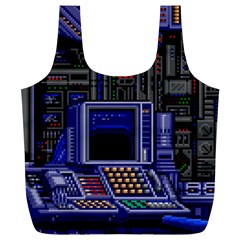 Blue Computer Monitor With Chair Game Digital Wallpaper, Digital Art Full Print Recycle Bag (xl) by Bakwanart