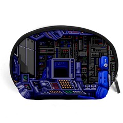 Blue Computer Monitor With Chair Game Digital Wallpaper, Digital Art Accessory Pouch (Large)