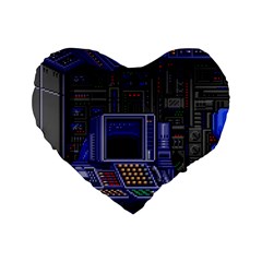 Blue Computer Monitor With Chair Game Digital Wallpaper, Digital Art Standard 16  Premium Flano Heart Shape Cushions