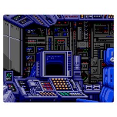 Blue Computer Monitor With Chair Game Digital Wallpaper, Digital Art Two Sides Premium Plush Fleece Blanket (Medium)