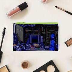 Blue Computer Monitor With Chair Game Digital Wallpaper, Digital Art Cosmetic Bag (XS)