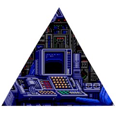 Blue Computer Monitor With Chair Game Digital Wallpaper, Digital Art Wooden Puzzle Triangle