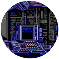 Blue Computer Monitor With Chair Game Digital Wallpaper, Digital Art Wooden Puzzle Round