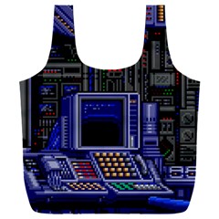 Blue Computer Monitor With Chair Game Digital Wallpaper, Digital Art Full Print Recycle Bag (xxxl) by Bakwanart