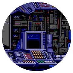 Blue Computer Monitor With Chair Game Digital Wallpaper, Digital Art Round Trivet