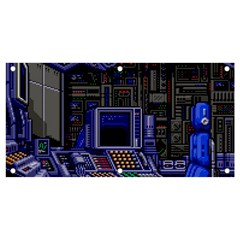 Blue Computer Monitor With Chair Game Digital Wallpaper, Digital Art Banner and Sign 4  x 2 