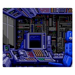 Blue Computer Monitor With Chair Game Digital Wallpaper, Digital Art Premium Plush Fleece Blanket (Small)