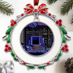 Blue Computer Monitor With Chair Game Digital Wallpaper, Digital Art Metal X mas Wreath Ribbon Ornament