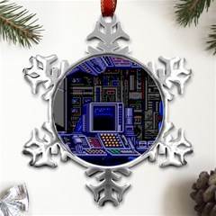 Blue Computer Monitor With Chair Game Digital Wallpaper, Digital Art Metal Small Snowflake Ornament