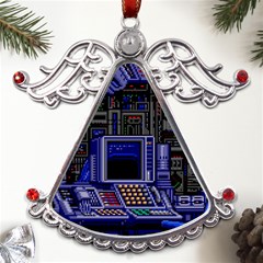 Blue Computer Monitor With Chair Game Digital Wallpaper, Digital Art Metal Angel with Crystal Ornament