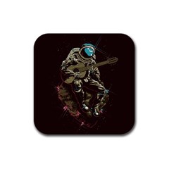 Astronaut Playing Guitar Parody Rubber Square Coaster (4 Pack) by Bakwanart