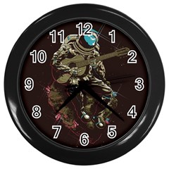 Astronaut Playing Guitar Parody Wall Clock (black) by Bakwanart