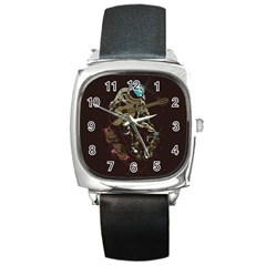 Astronaut Playing Guitar Parody Square Metal Watch by Bakwanart