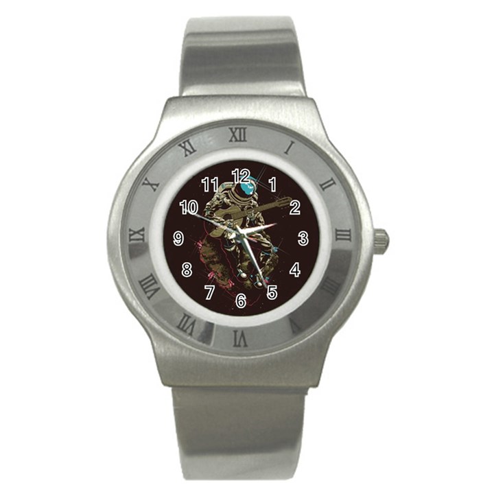 Astronaut Playing Guitar Parody Stainless Steel Watch