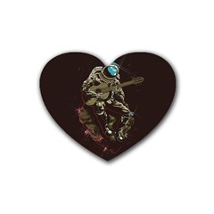 Astronaut Playing Guitar Parody Rubber Heart Coaster (4 Pack) by Bakwanart