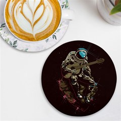 Astronaut Playing Guitar Parody Uv Print Round Tile Coaster by Bakwanart