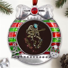 Astronaut Playing Guitar Parody Metal X mas Ribbon With Red Crystal Round Ornament by Bakwanart