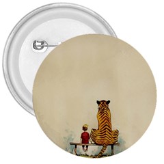 Tiger Sitting Beside Boy Painting Parody Cartoon 3  Buttons by Bakwanart