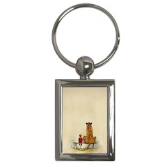 Tiger Sitting Beside Boy Painting Parody Cartoon Key Chain (rectangle)