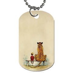 Tiger Sitting Beside Boy Painting Parody Cartoon Dog Tag (one Side) by Bakwanart