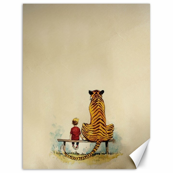 Tiger Sitting Beside Boy Painting Parody Cartoon Canvas 12  x 16 