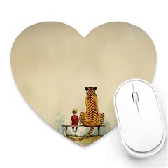 Tiger Sitting Beside Boy Painting Parody Cartoon Heart Mousepad by Bakwanart