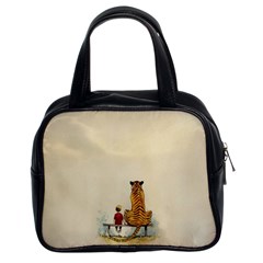 Tiger Sitting Beside Boy Painting Parody Cartoon Classic Handbag (two Sides) by Bakwanart