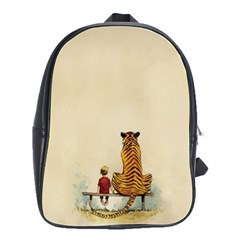 Tiger Sitting Beside Boy Painting Parody Cartoon School Bag (large) by Bakwanart