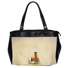 Tiger Sitting Beside Boy Painting Parody Cartoon Oversize Office Handbag (2 Sides) by Bakwanart