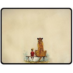 Tiger Sitting Beside Boy Painting Parody Cartoon Fleece Blanket (medium) by Bakwanart