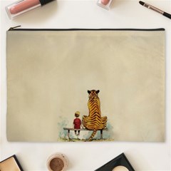 Tiger Sitting Beside Boy Painting Parody Cartoon Cosmetic Bag (xxxl) by Bakwanart