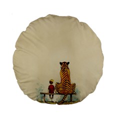 Tiger Sitting Beside Boy Painting Parody Cartoon Standard 15  Premium Round Cushions by Bakwanart