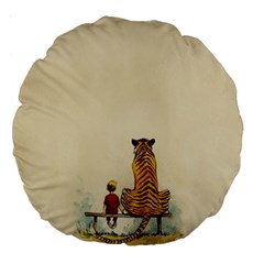 Tiger Sitting Beside Boy Painting Parody Cartoon Large 18  Premium Round Cushions by Bakwanart