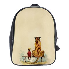 Tiger Sitting Beside Boy Painting Parody Cartoon School Bag (xl) by Bakwanart