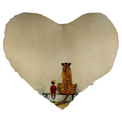 Tiger Sitting Beside Boy Painting Parody Cartoon Large 19  Premium Heart Shape Cushions by Bakwanart