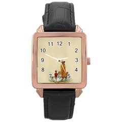 Tiger Sitting Beside Boy Painting Parody Cartoon Rose Gold Leather Watch  by Bakwanart