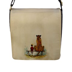 Tiger Sitting Beside Boy Painting Parody Cartoon Flap Closure Messenger Bag (l) by Bakwanart