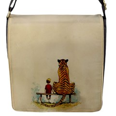 Tiger Sitting Beside Boy Painting Parody Cartoon Flap Closure Messenger Bag (s) by Bakwanart